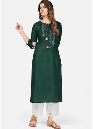 Green Embroidered Palazzo Set In Rayon