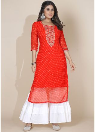 Red Embroidered Kurta Set