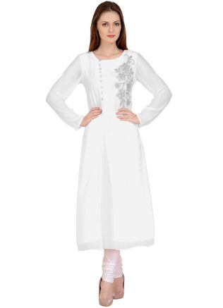 White Thread Embroidered Kurta Set