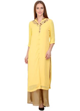 Yellow Thread Embroidered Kurta Set