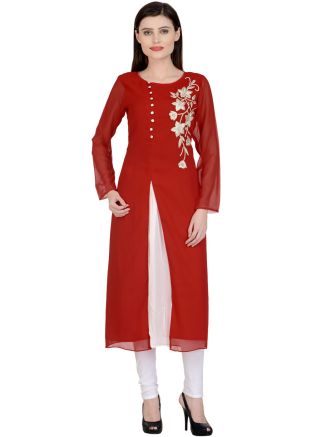 Maroon Embroidered Kurta & Churidaar