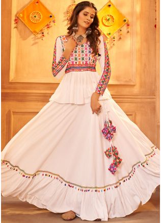 White Embroidered Navratri Skirt Set