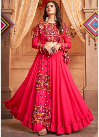 Pink Embroidered Navratri Skirt Set & Jacket