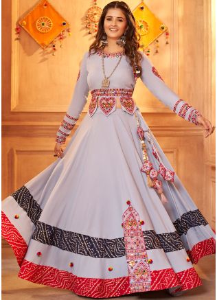 Blue Embroidered Navratri Skirt Set & Jacket