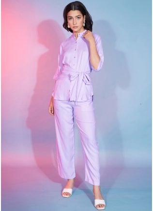 Purple Readymade Plain Viscose Co-Ord Set