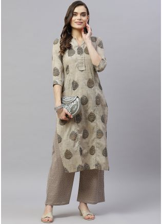 Grey Printed Kurta & Palazzo Set