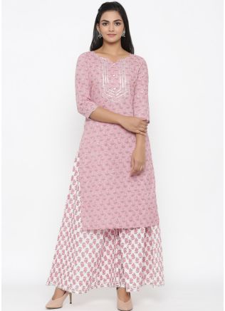 Pink Floral Printed Palazzo & Kurta Set