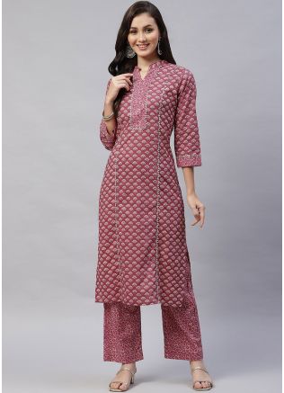 Pink Floral Printed Kurta Pant Set