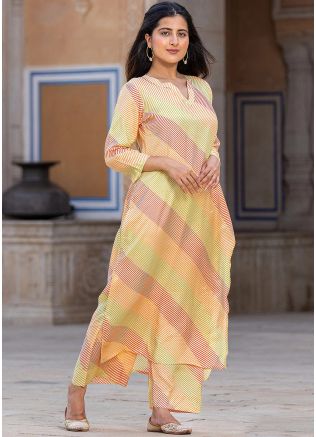 Readymade Yellow Printed Kurta Set