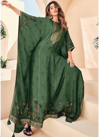 Green Readymade Digital Printed Kaftan In Viscose