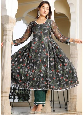 Green Floral Printed Kurta Set