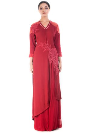 Maroon Embroidered Palazzo Set