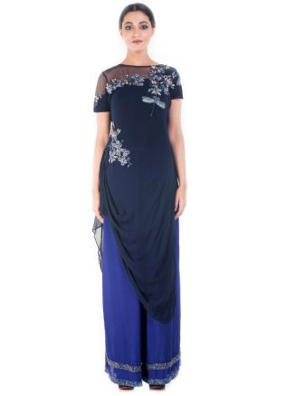 Navy Blue Asymmetrical Kurta With Palazzo