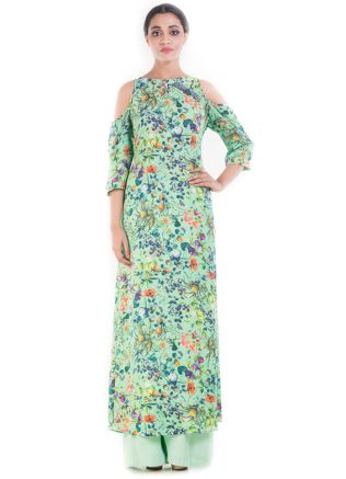 Green Printed Long Kurta With Palazzo