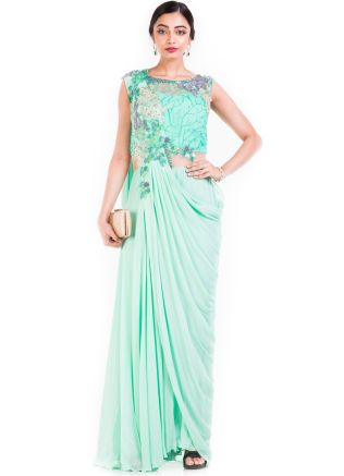 Mint Green Jumpsuit Style Georgette Gown