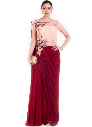 Maroon Jumpsuit Style Georgette Gown