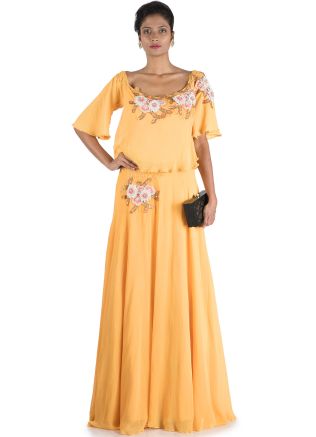 Yellow Georgette Top With Flared Skirt