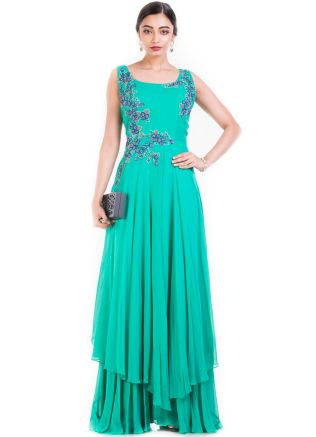 Sea Green Twin Layered Chiffon Gown