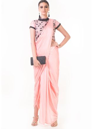 Light Pink Crape Silk Draped Dhoti With Blouse