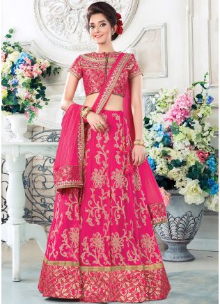 Buy Art Silk Pink A Line Embroidered Indian Wedding Lehenga Choli Online in USA