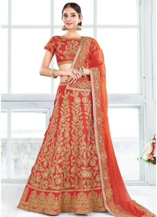 Art Silk Orange Lehenga Choli Online Shopping With Dupatta in USA