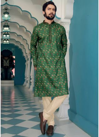 Green Men Digital Floral Print Kurta Pajama