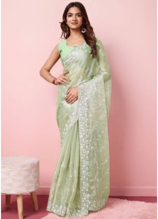 Green Art Silk Saree In Sequins Work