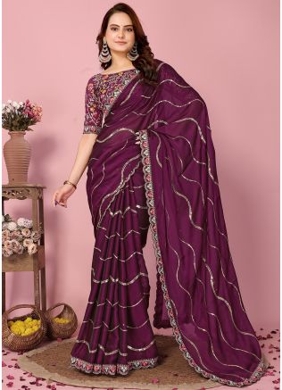 Puuple Sequins Embroidered Saree