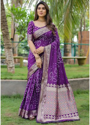 Purple Zari Woven Saree In Dola Silk