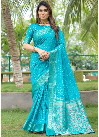 Blue Zari Woven Saree In Dola Silk