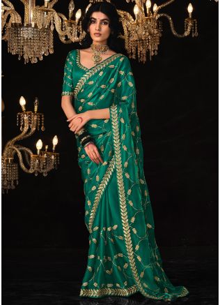 Green Sequins Embroidered Saree In Tissue