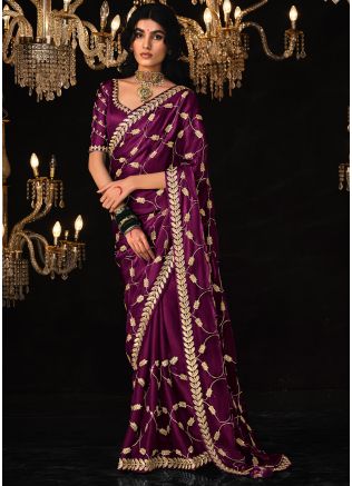 Purple Sequins Embroidered Saree In Tissue