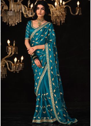 Blue Sequins Embroidered Saree In Tissue