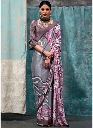 Mauve Purple Printed Crape Saree