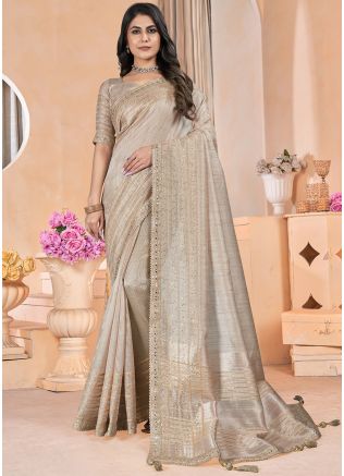 Grey Embroidered Saree In Linen